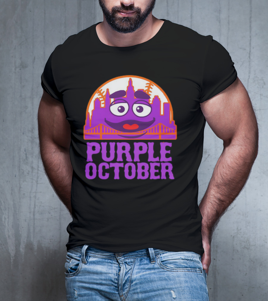 Grimace Purple October New York Mets MLB Skyline Baseball T-Shirt