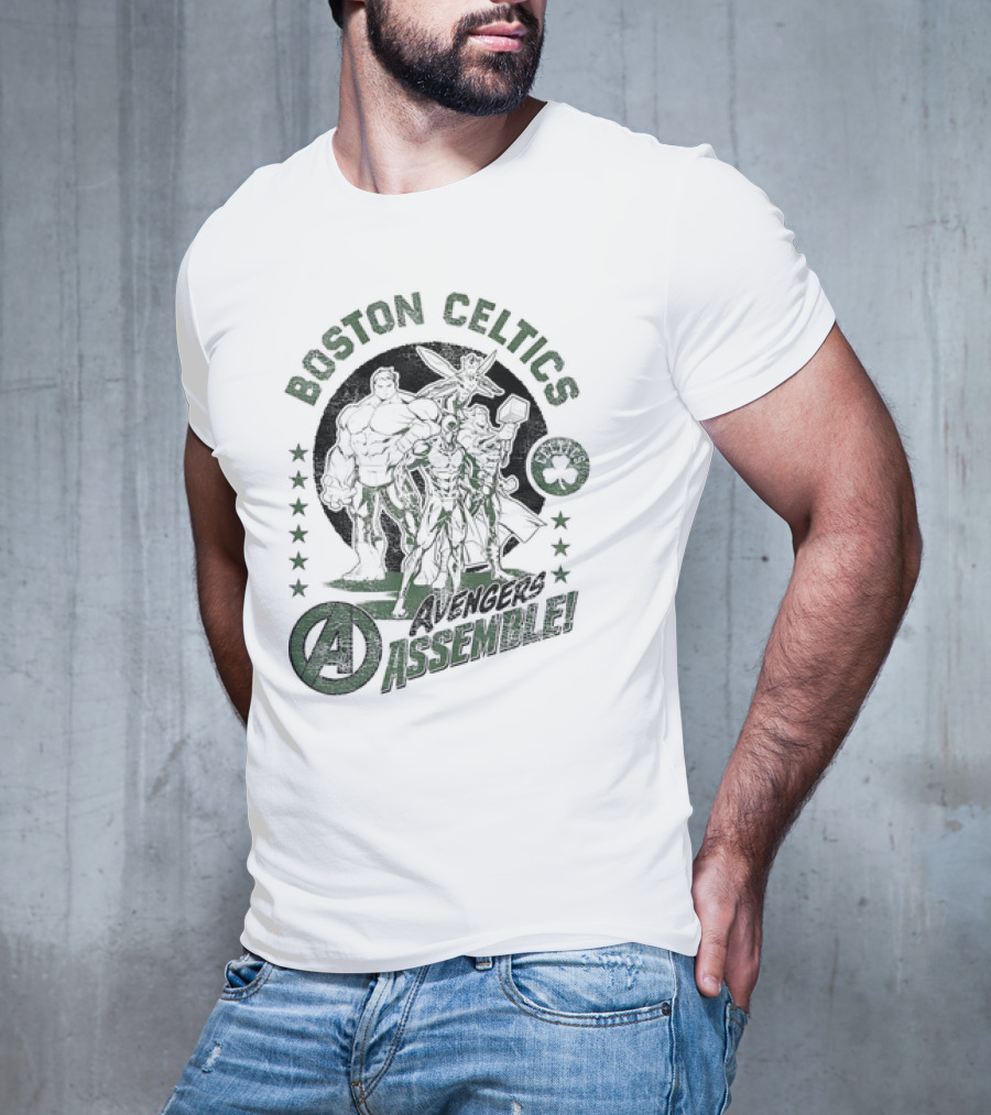 Boston Celtics Marvel Avengers Assemble Crossover Collaboration T-Shirt