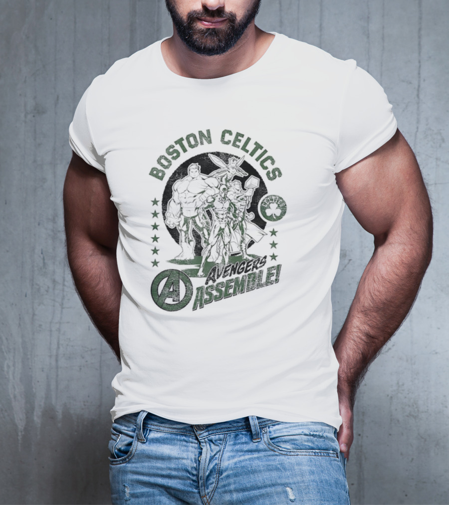 Boston Celtics Marvel Avengers Assemble Crossover Collaboration T-Shirt