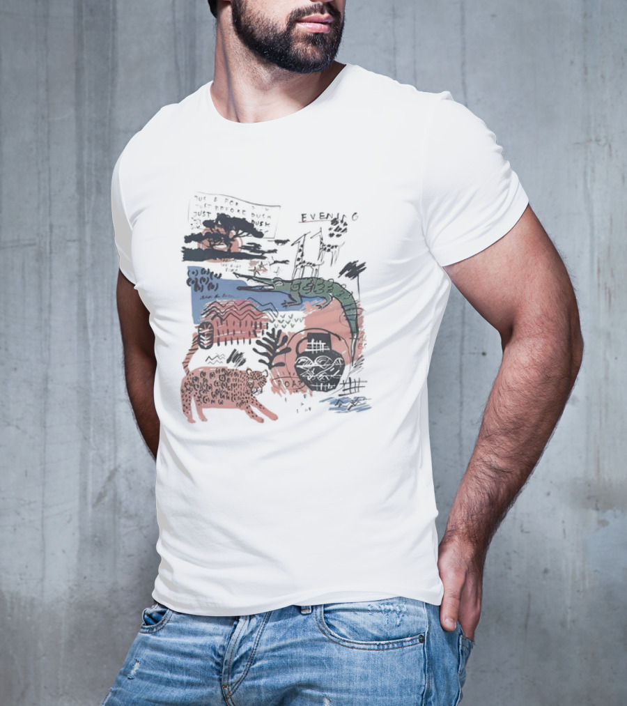 Evening Jungle Dusk Crocodile Leopard Scribble T-Shirt