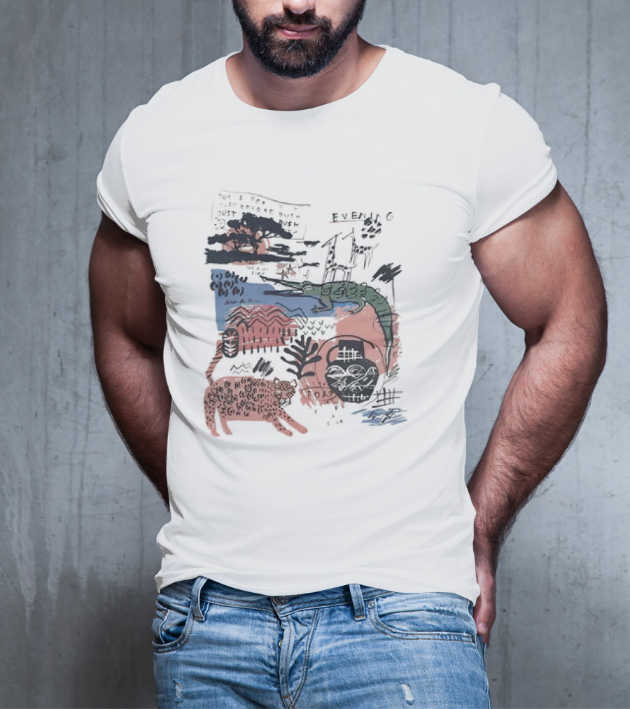 Evening Jungle Dusk Crocodile Leopard Scribble T-Shirt