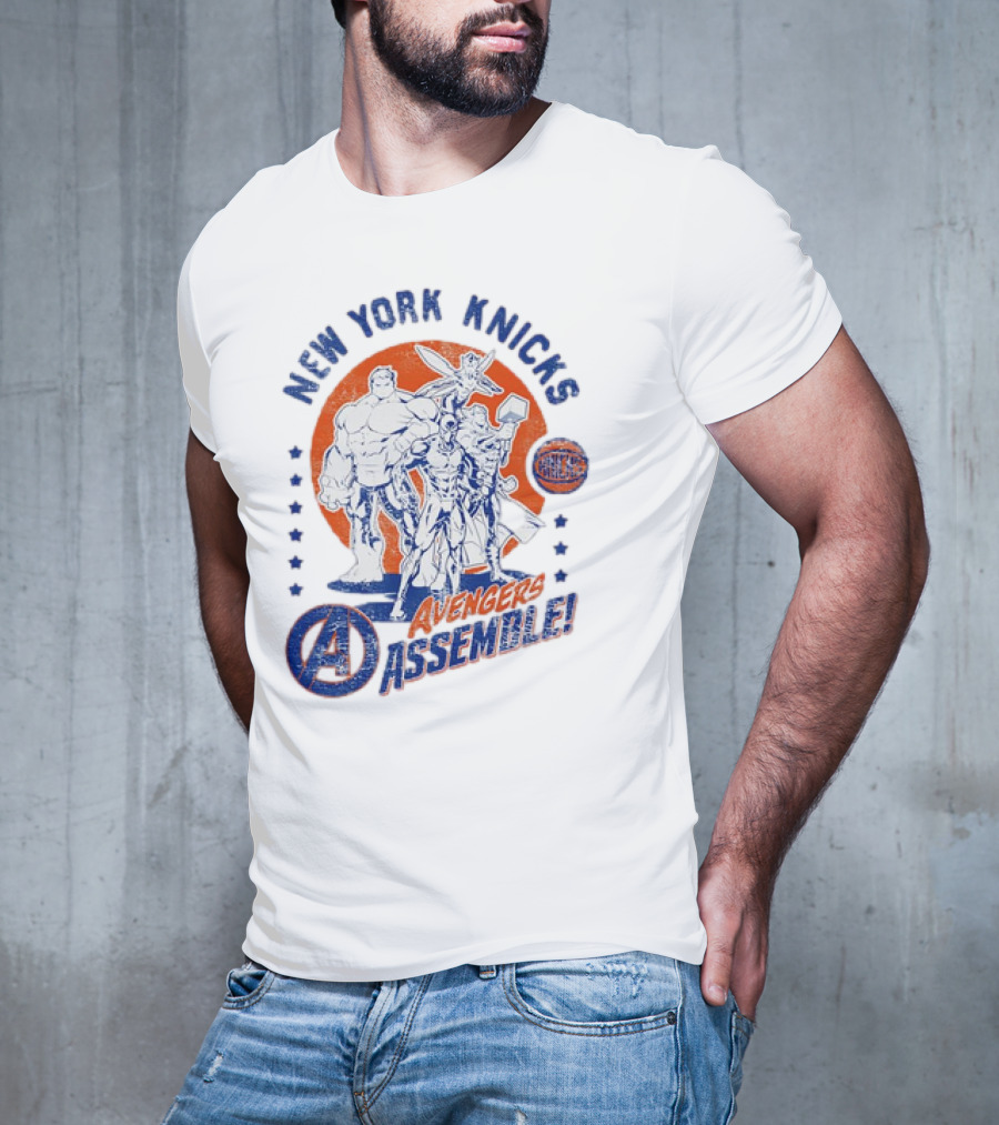 New York Knicks Avengers Assemble NBA Marvel Collaboration T-Shirt