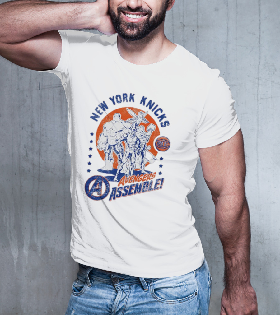 New York Knicks Avengers Assemble NBA Marvel Collaboration T-Shirt