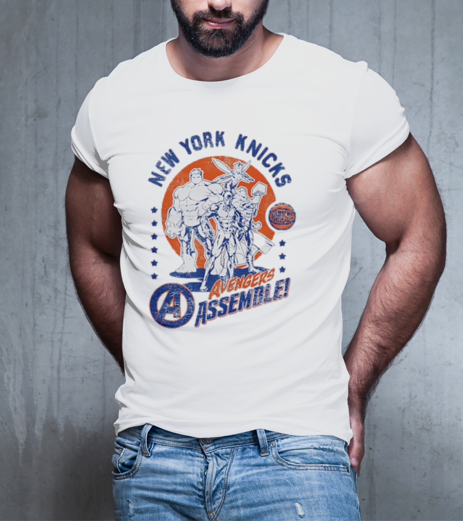 New York Knicks Avengers Assemble NBA Marvel Collaboration T-Shirt