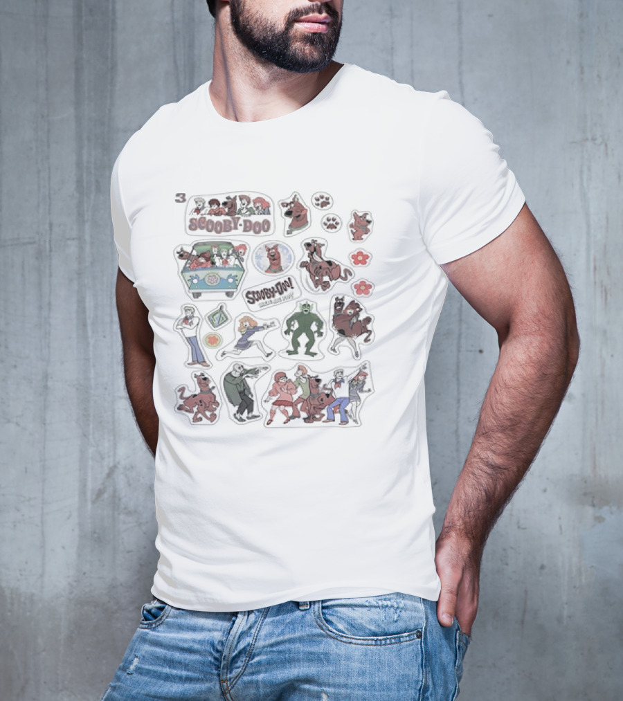 Scooby-Doo Where Are You Character Stickers Scooby-Doo Scooby-Doo Gang And Mystery Machine Stickers T-Shirt