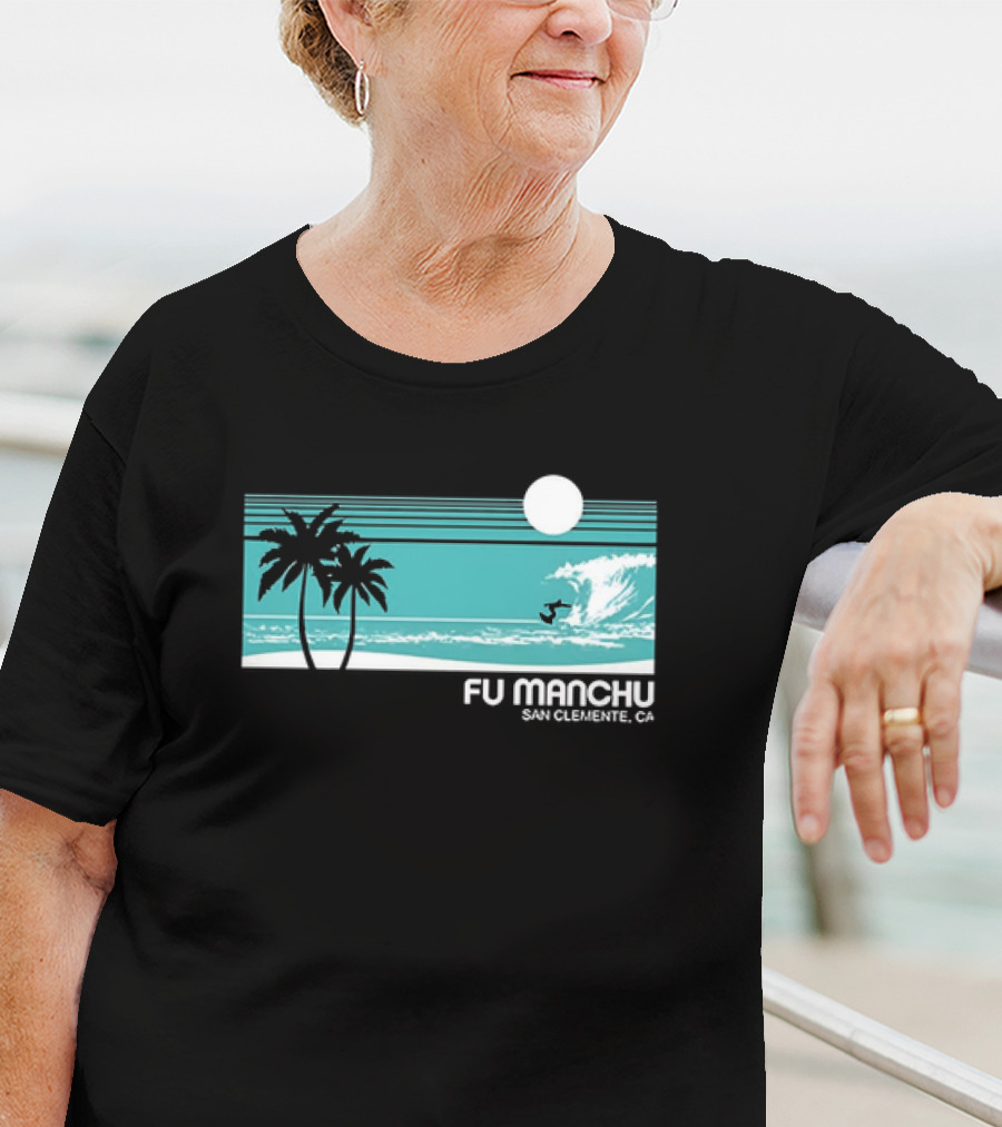 FU Manchu San Clemente CA Surfing Palm Trees Moon Wave T-Shirt