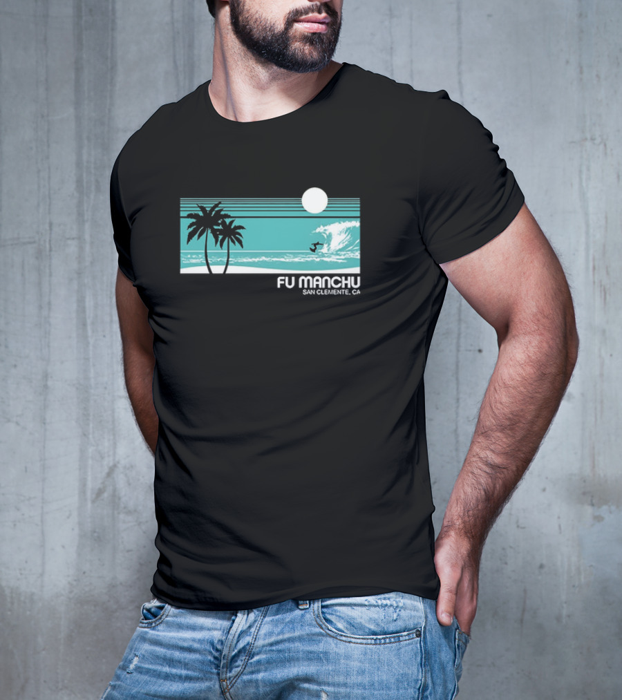 FU Manchu San Clemente CA Surfing Palm Trees Moon Wave T-Shirt