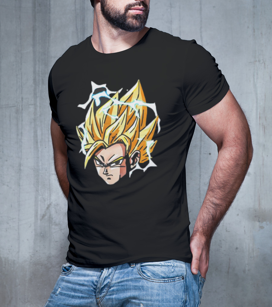 Son Goku Super Saiyan Dragon Ball Z Lightning Aura Face T-Shirt