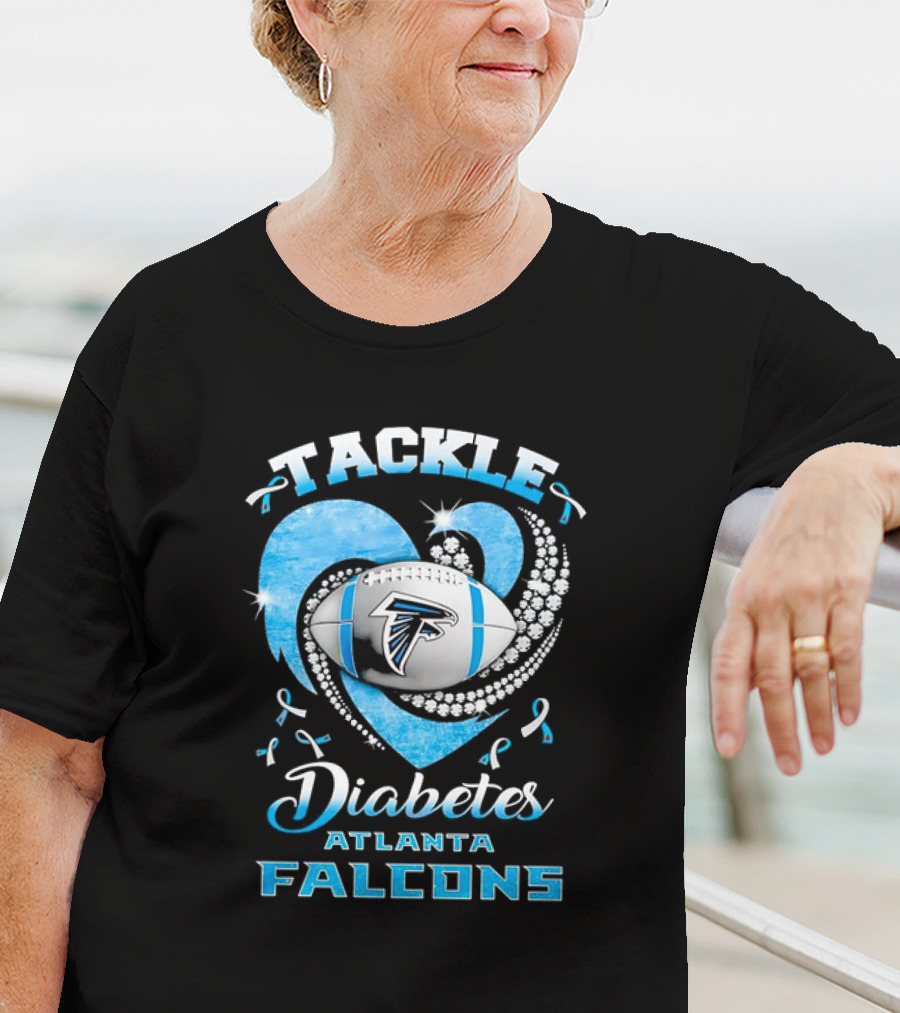 Tackle Diabetes Atlanta Falcons Heart Football Blue Awareness T-Shirt