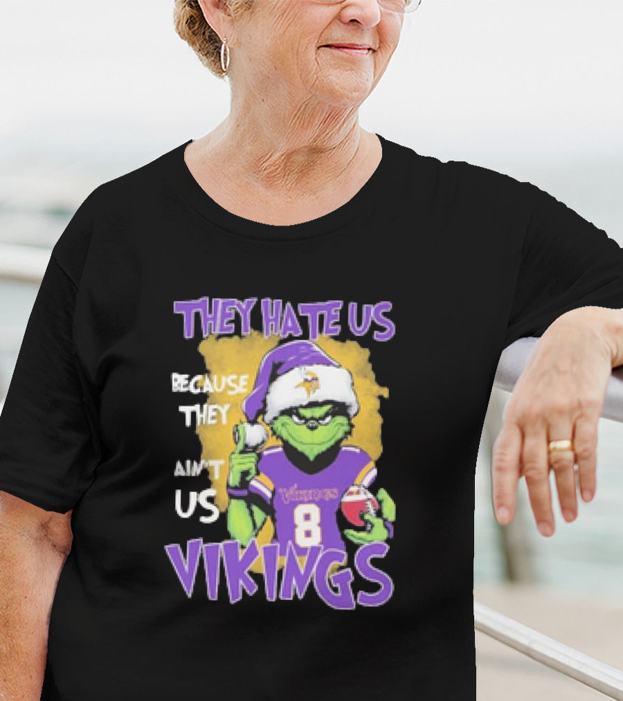 They Hate Us Because They Ain’t Us Grinch Vikings Christmas Purple Santa Football T-Shirt