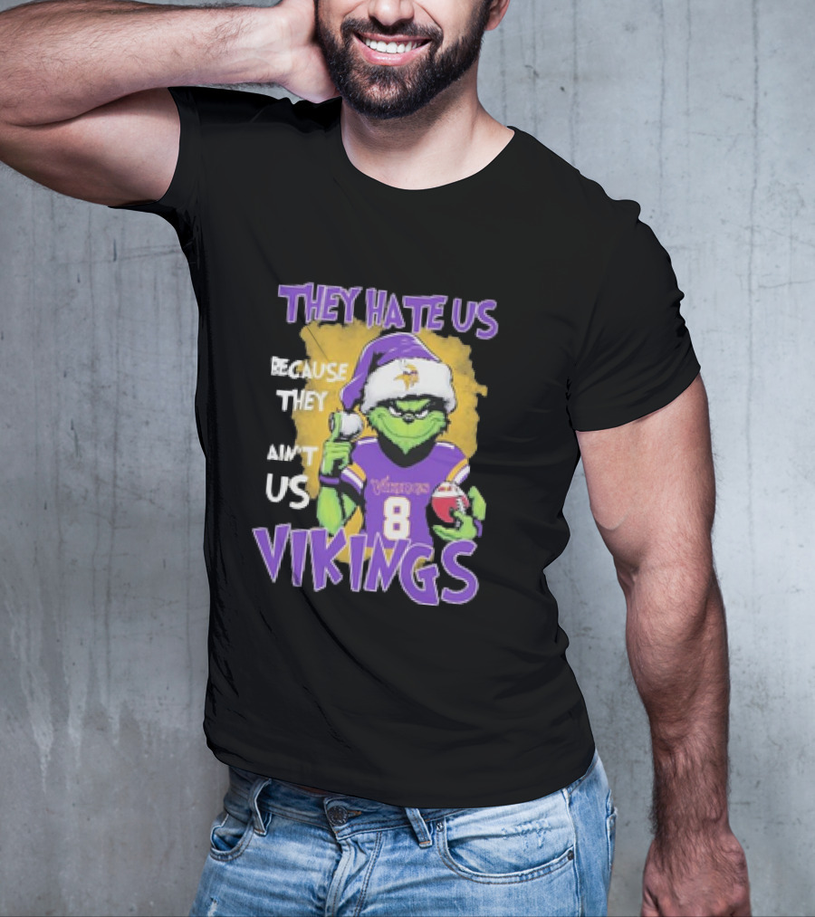 They Hate Us Because They Ain’t Us Grinch Vikings Christmas Purple Santa Football T-Shirt