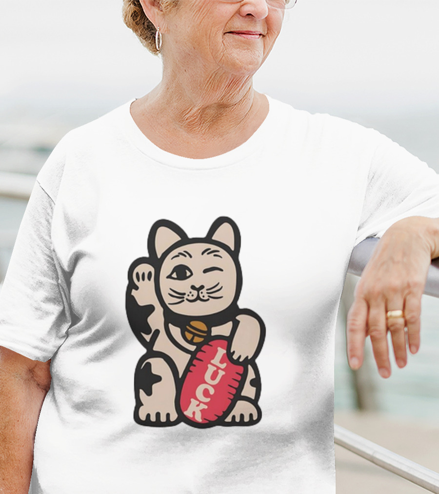 Maneki Lucky Cat Winking With Luck Sign T-Shirt