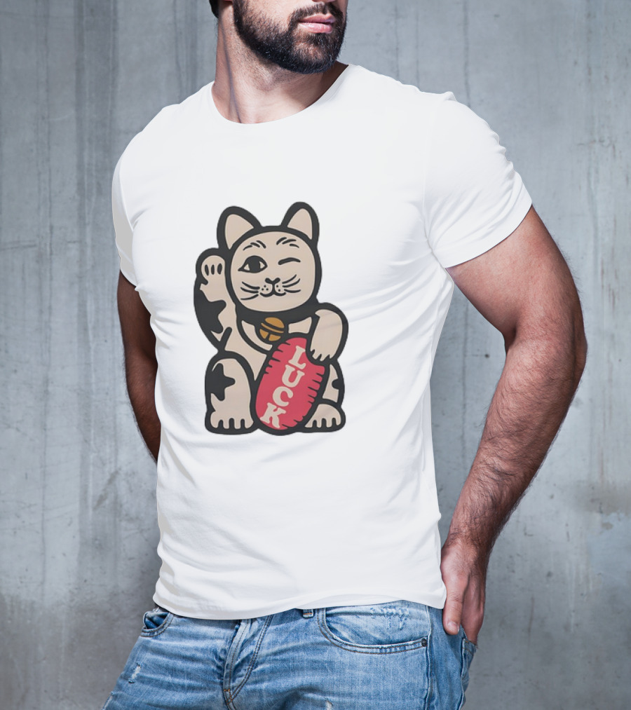 Maneki Lucky Cat Winking With Luck Sign T-Shirt