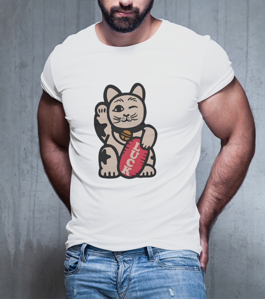 Maneki Lucky Cat Winking With Luck Sign T-Shirt