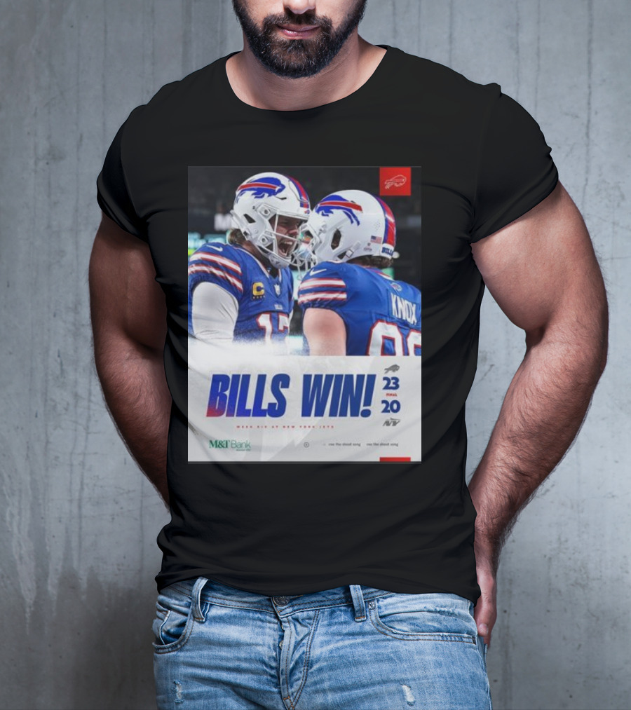 Bills Win 23-20 New York Jets NFL Victory Knox M&T Bank T-Shirt