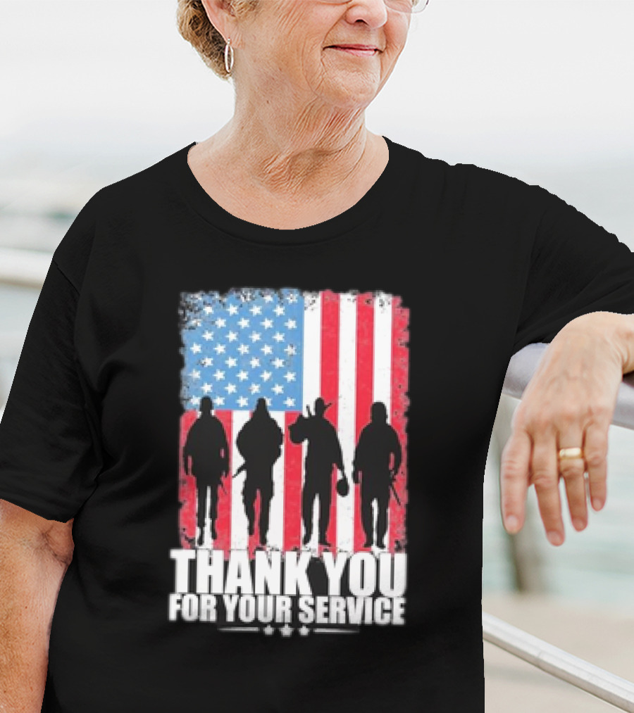 Thank You For Your Service American Flag Soldier Silhouettes Veteran Day T-Shirt