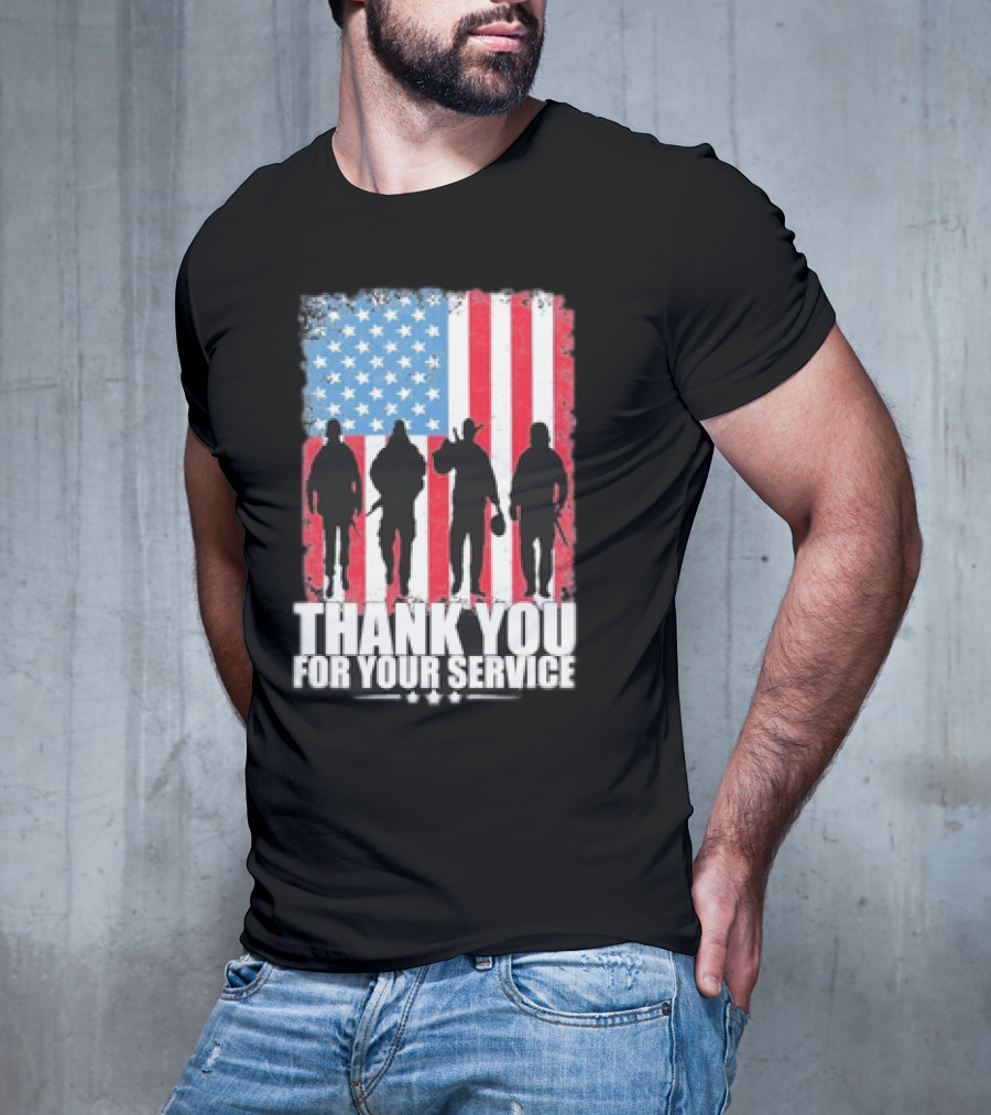 Thank You For Your Service American Flag Soldier Silhouettes Veteran Day T-Shirt