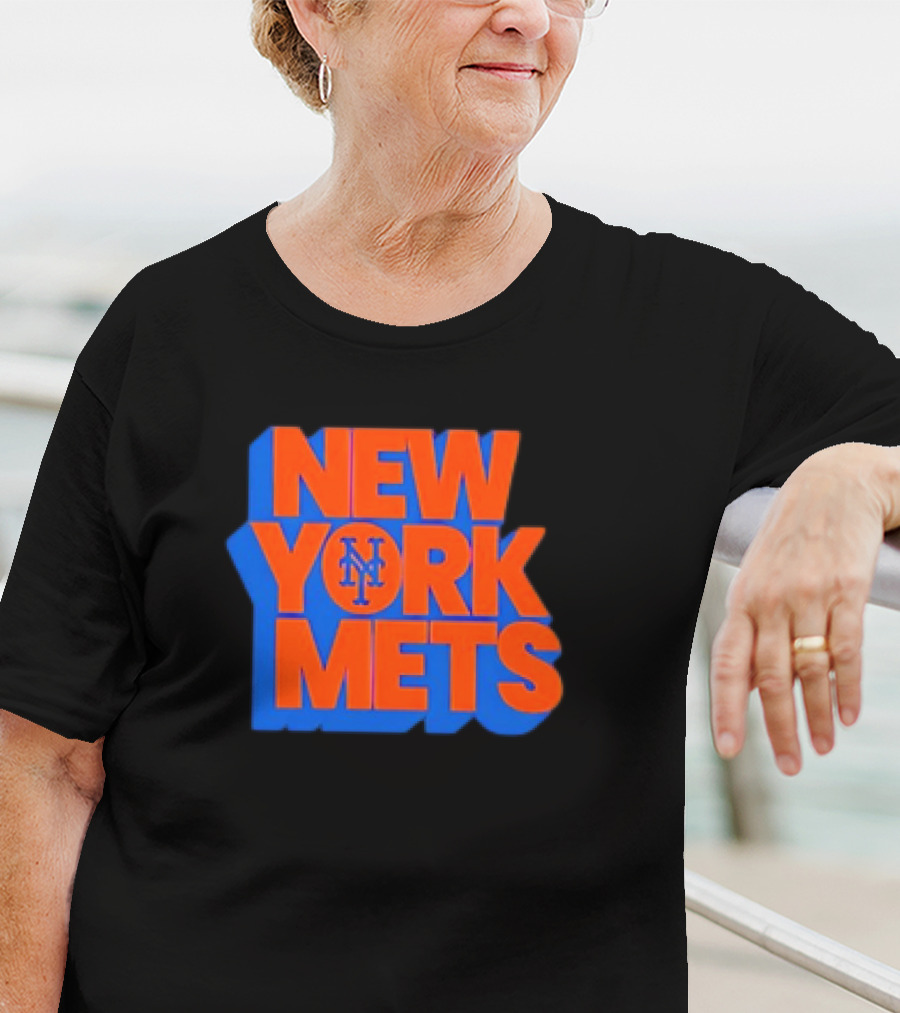 New York Mets Stacked Logo MLB Team Orange Blue T-Shirt