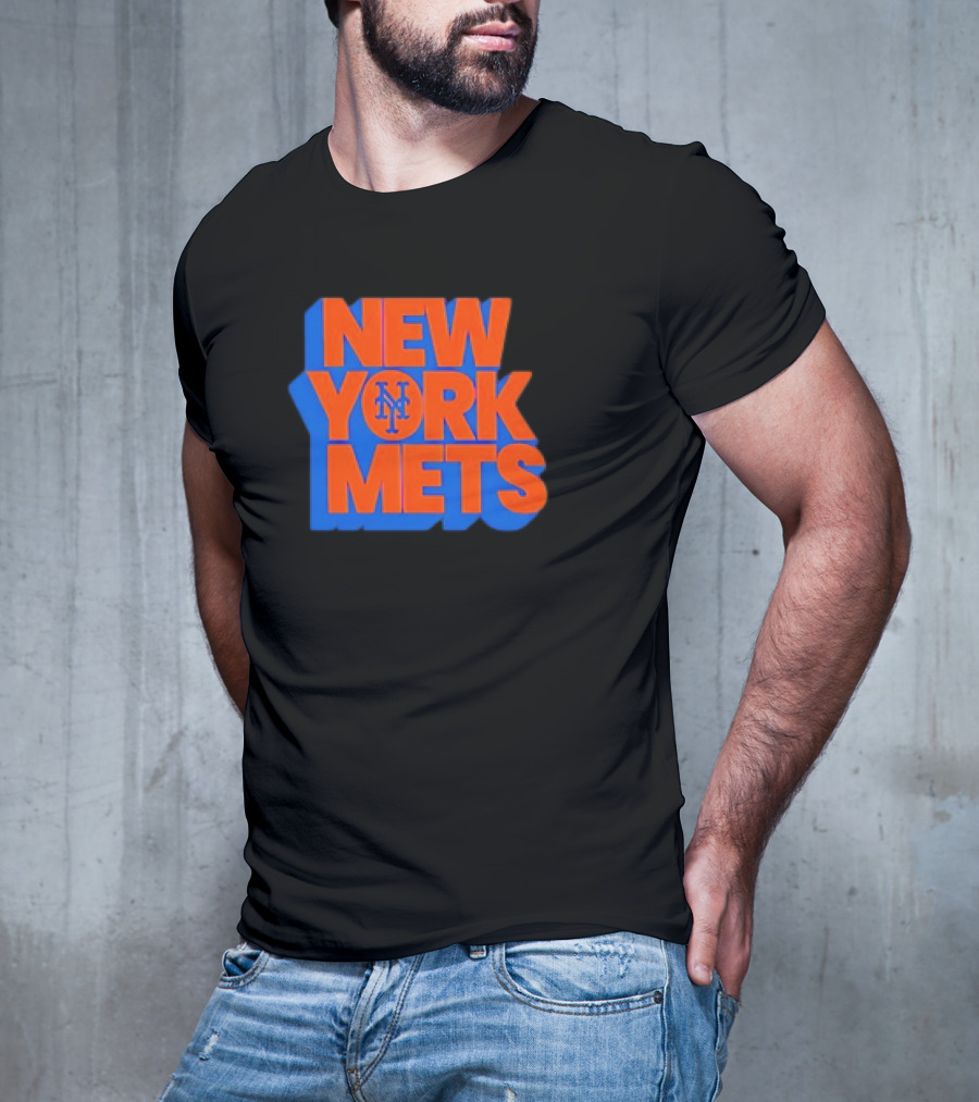 New York Mets Stacked Logo MLB Team Orange Blue T-Shirt