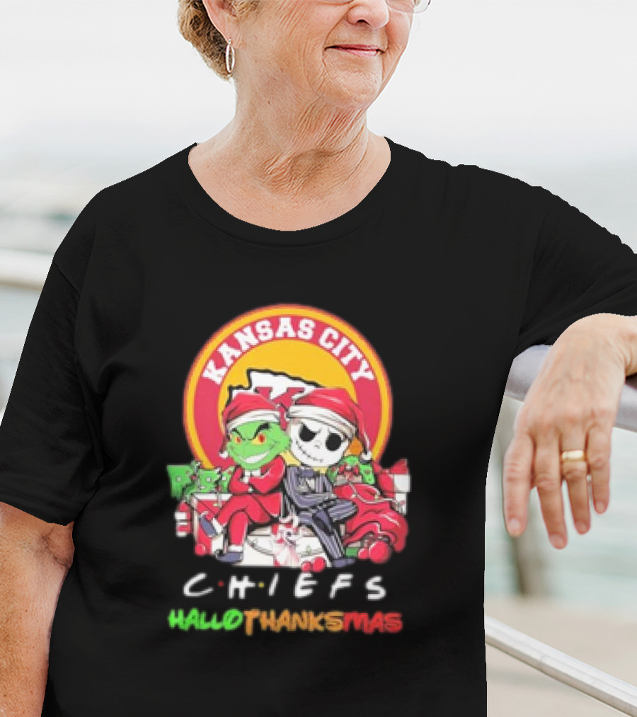 Kansas City Chiefs Santa Grinch Jack Skellington Hallothanksmas T-Shirt
