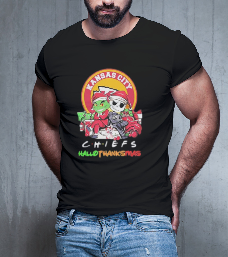 Kansas City Chiefs Santa Grinch Jack Skellington Hallothanksmas T-Shirt