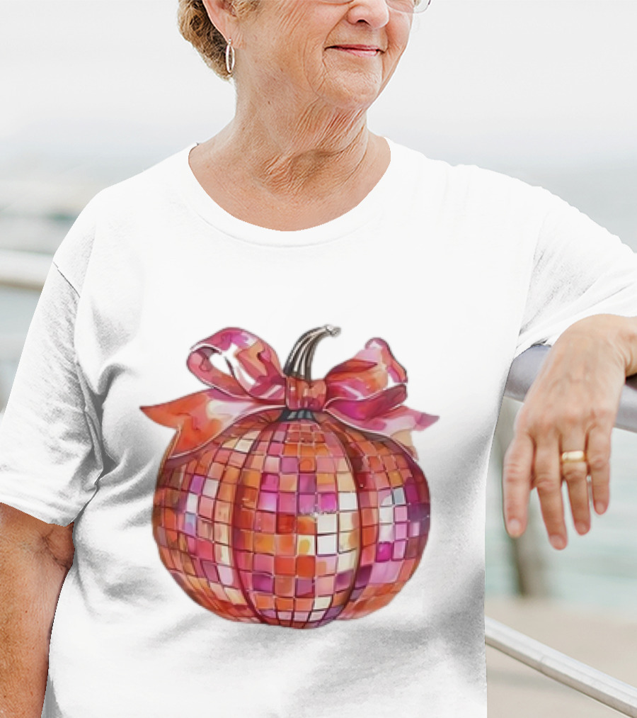 Retro Coquette Mosaic Bow Pumpkin T-Shirt