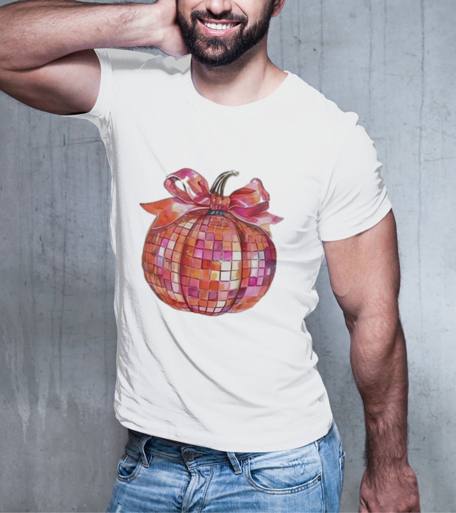 Retro Coquette Mosaic Bow Pumpkin T-Shirt