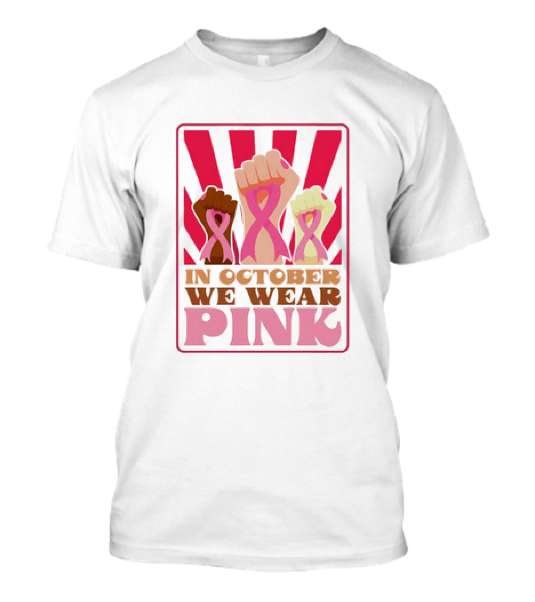 In October We Wear Pink Raised Fist Retro Vintage T-Shirt