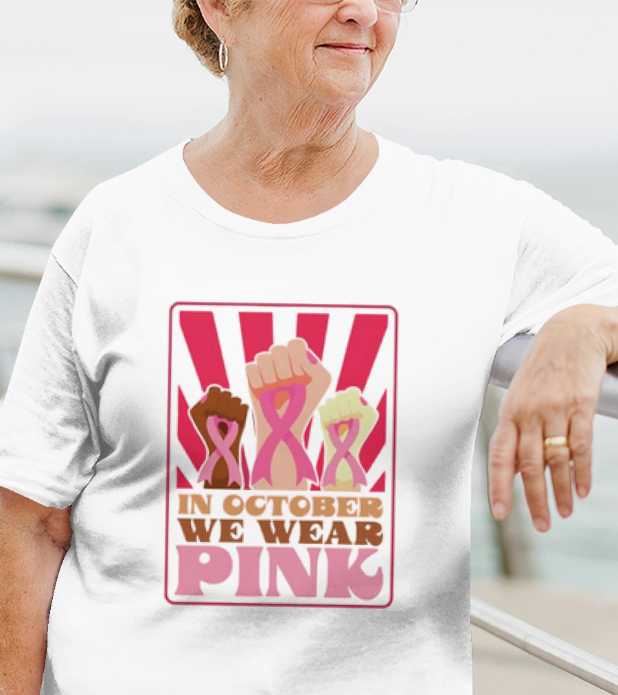 In October We Wear Pink Raised Fist Retro Vintage T-Shirt