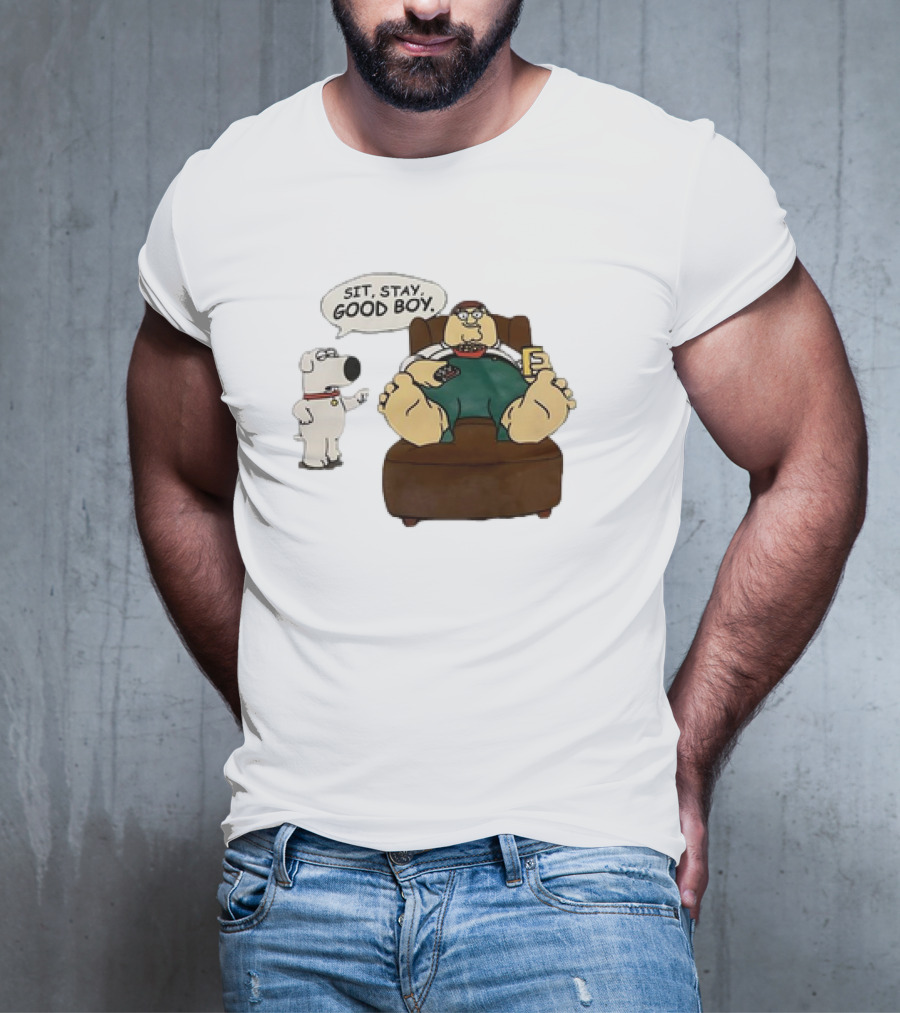 Family Guy Sit Stay Good Boy Brian And Peter Couch Scene T-Shirt