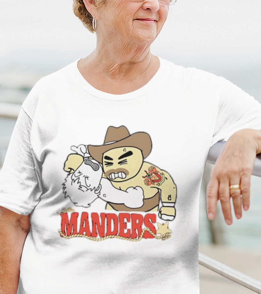 Manders Cartoon Cowboy Punching Drawing T-Shirt