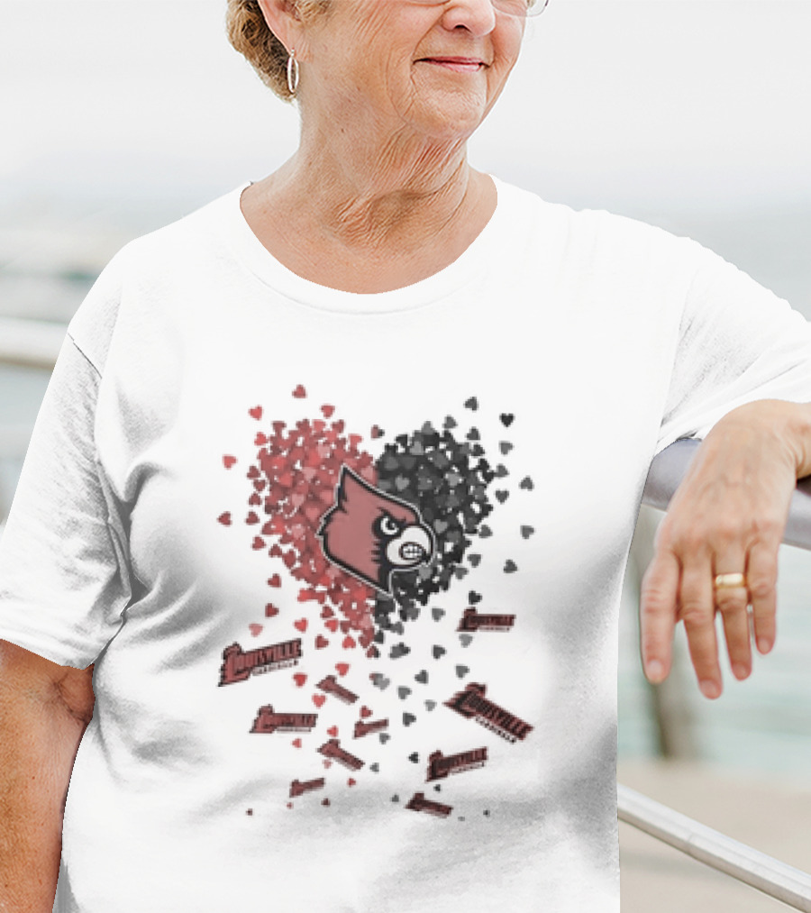 Louisville Cardinals Passionate Heart Emblem Surrounded By Vibrant Heart T-Shirt
