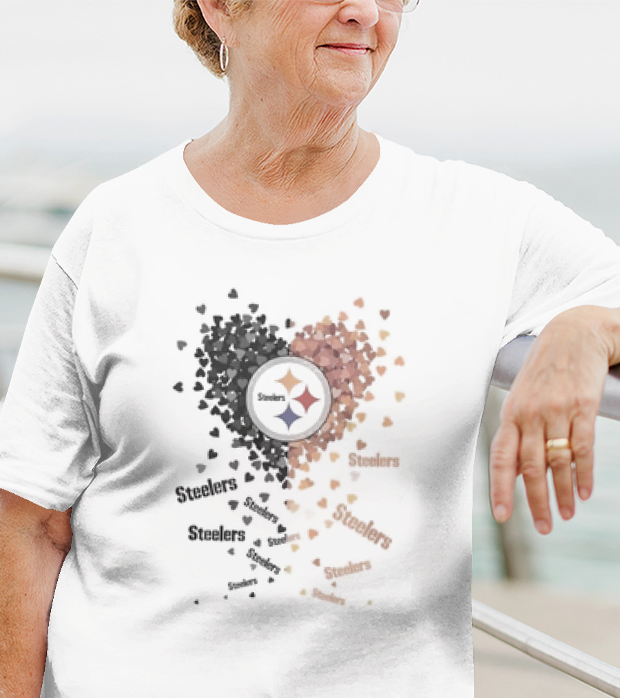 Pittsburgh Steelers Heart Logo With Black And Gold Steelers Text And Hearts T-Shirt