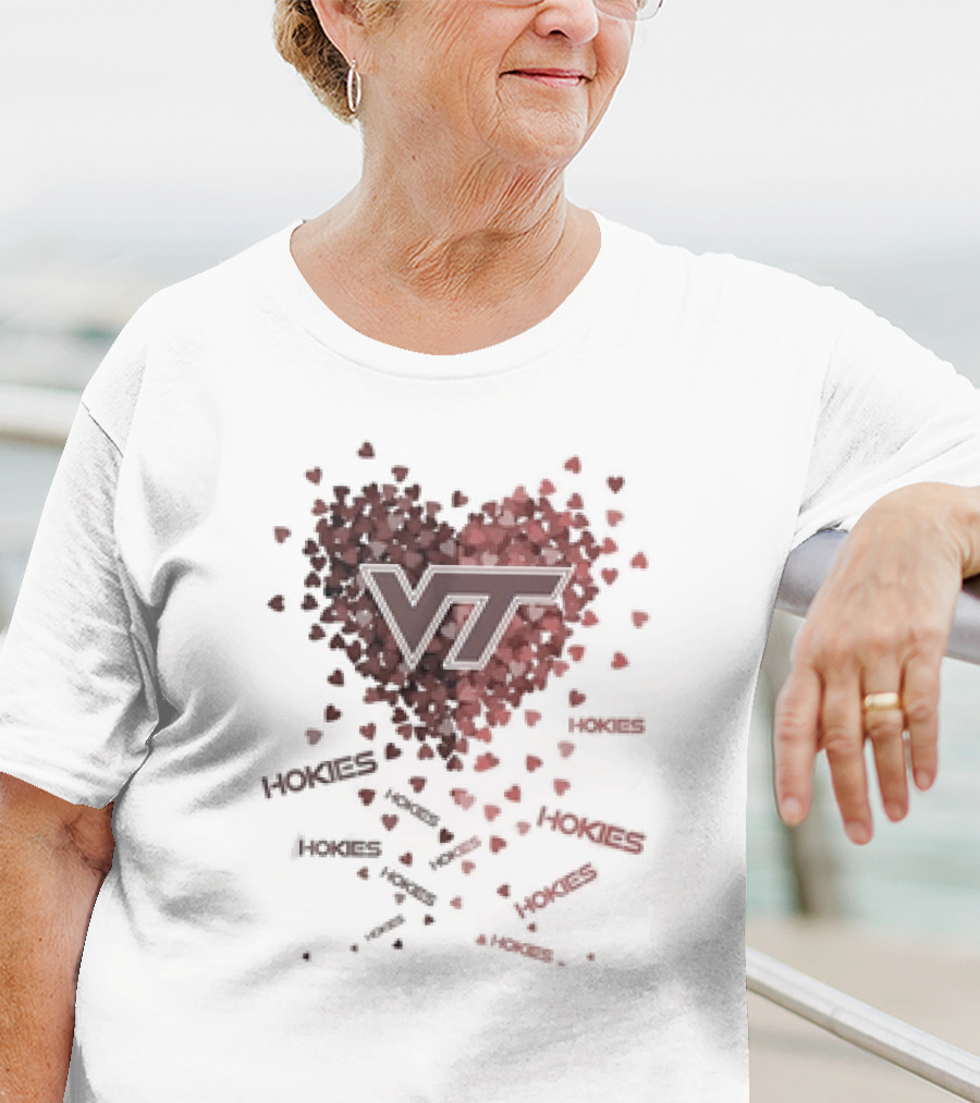 VT Hokies Heart With Falling Hokies Text T-Shirt