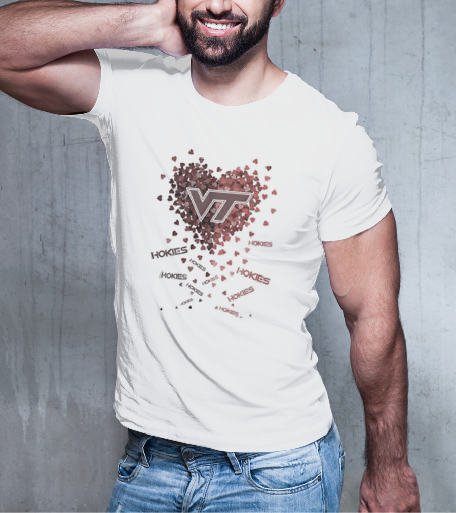 VT Hokies Heart With Falling Hokies Text T-Shirt