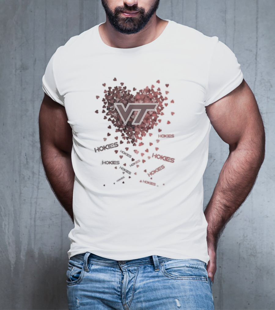 VT Hokies Heart With Falling Hokies Text T-Shirt