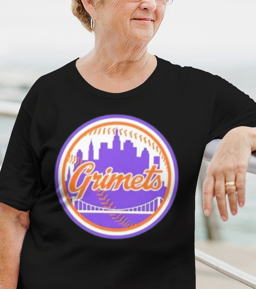 Grimets Ny Mets Skyline Purple Baseball Circle T-Shirt