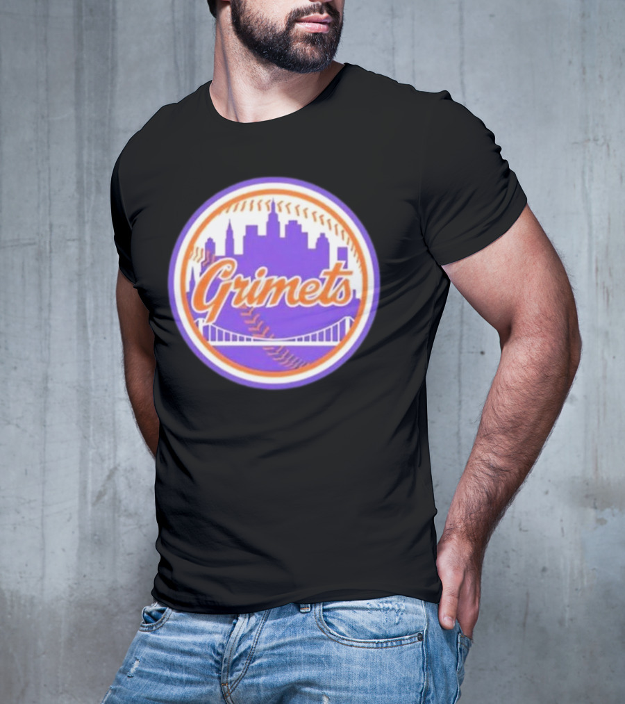 Grimets Ny Mets Skyline Purple Baseball Circle T-Shirt