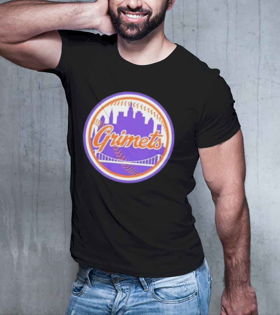 Grimets Ny Mets Skyline Purple Baseball Circle T-Shirt