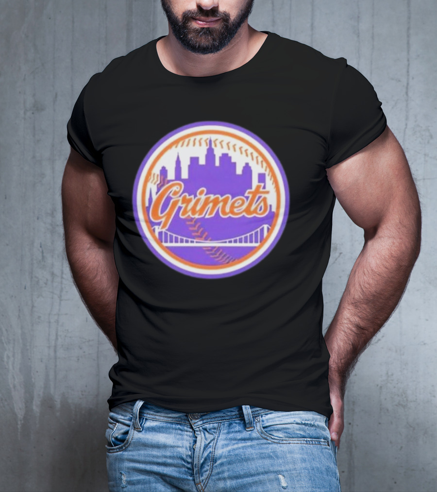 Grimets Ny Mets Skyline Purple Baseball Circle T-Shirt