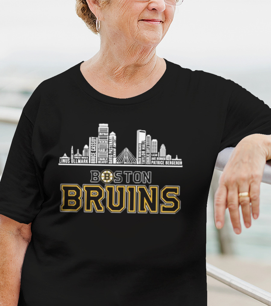Boston Bruins Patrice Bergeron Taylor Hall Linus Ullmark Skyline T-Shirt