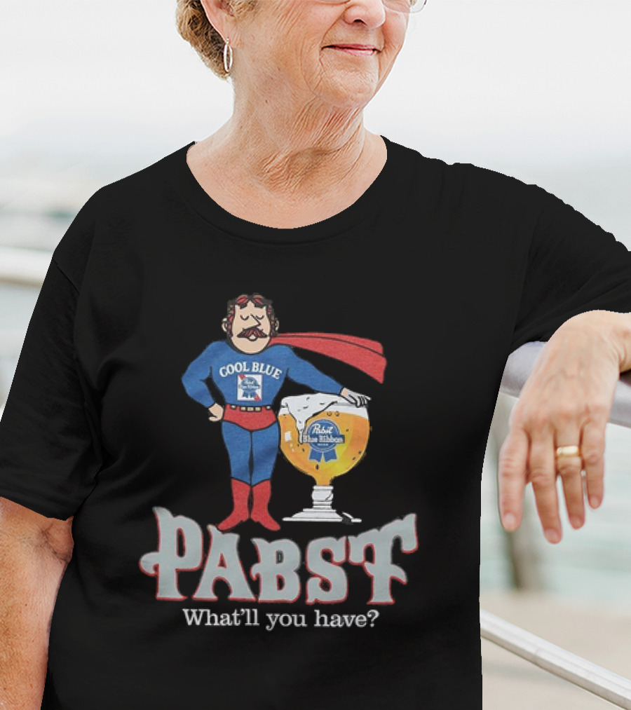 Cool Blue Pabst Superhero With Beer What’ll You Have T-Shirt