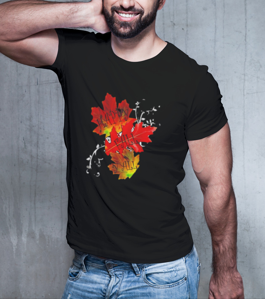 Happy Fall Y’all Red Leaves And Swirls T-Shirt