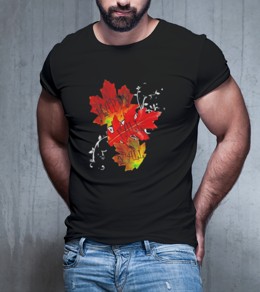 Happy Fall Y’all Red Leaves And Swirls T-Shirt