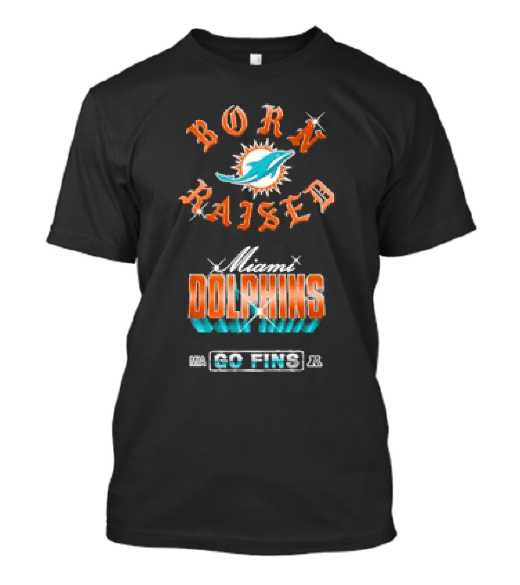 Miami Dolphins NFL Born Raised Go Fins Chrome Rocker T-Shirt