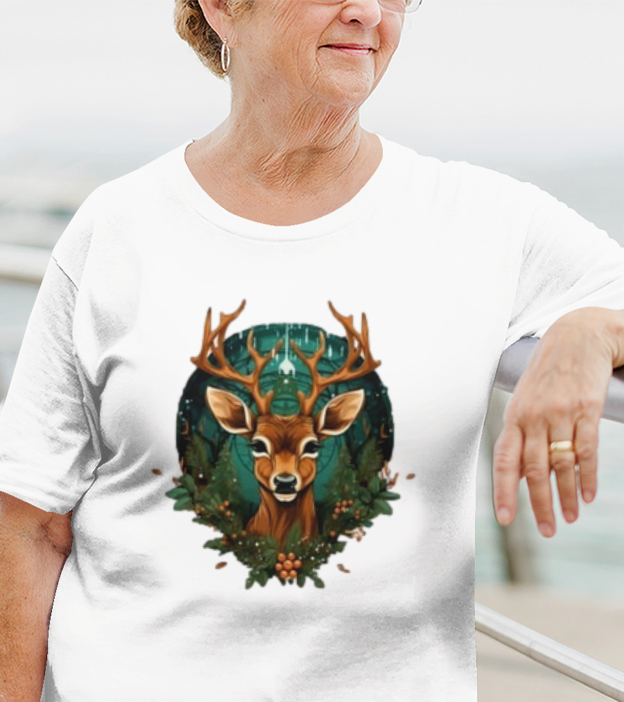 Kids Christmas Deer Forest Scene T-Shirt