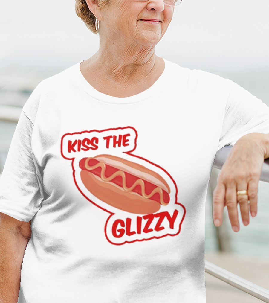 Kiss The Glizzy Hot Dog Bold Text With Mustard And Ketchup T-Shirt