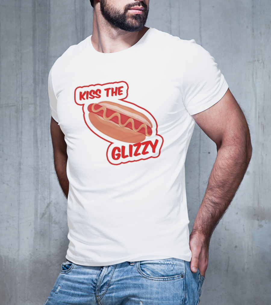 Kiss The Glizzy Hot Dog Bold Text With Mustard And Ketchup T-Shirt