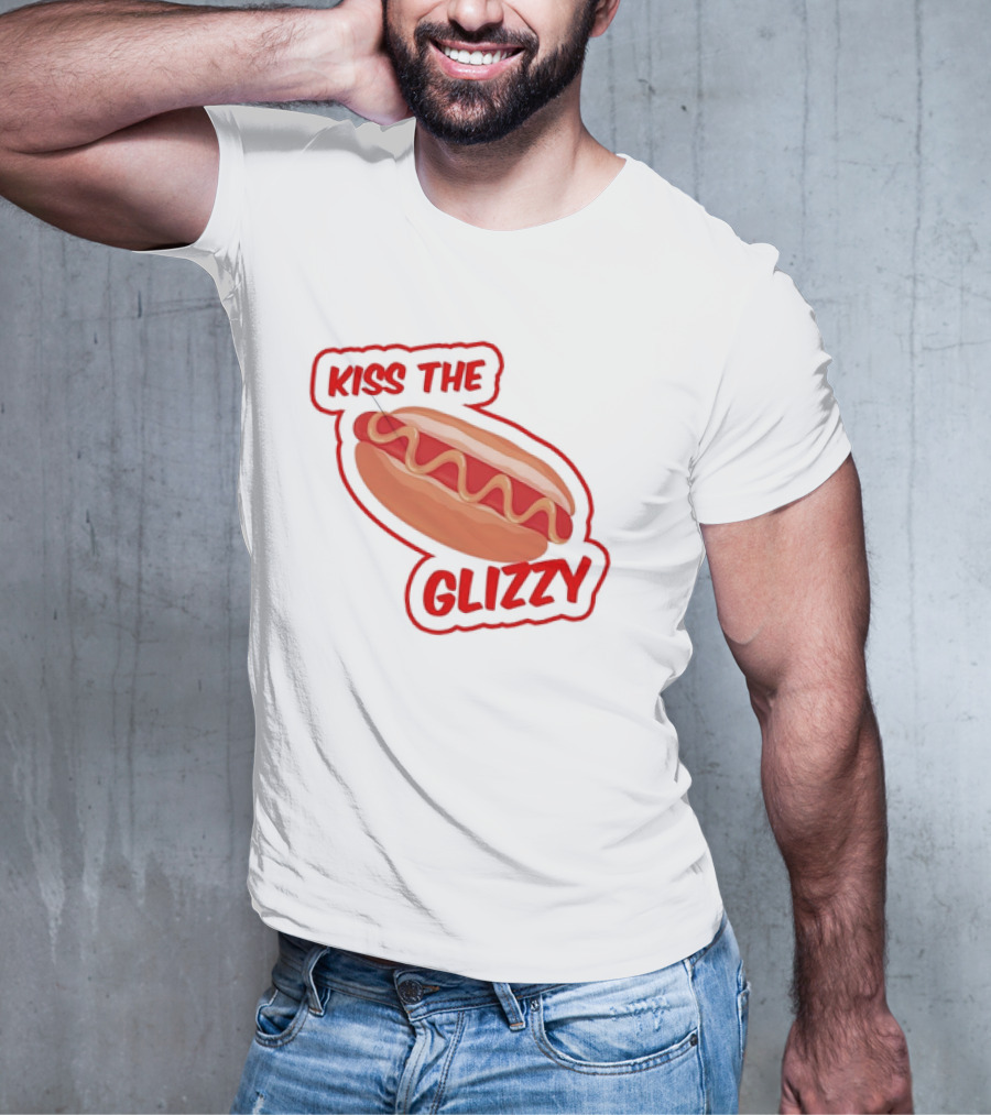 Kiss The Glizzy Hot Dog Bold Text With Mustard And Ketchup T-Shirt