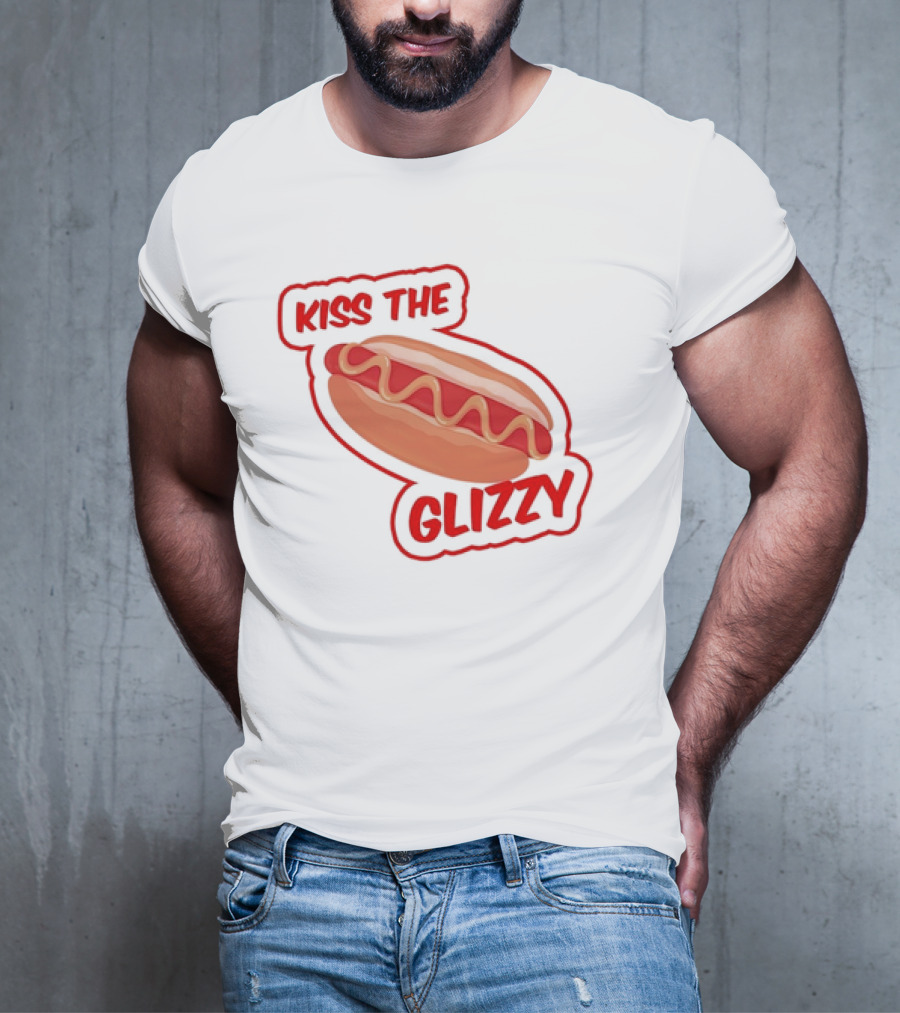 Kiss The Glizzy Hot Dog Bold Text With Mustard And Ketchup T-Shirt